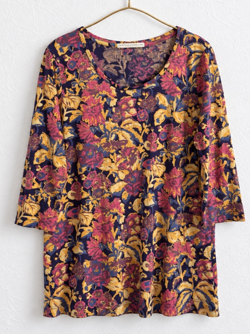 Peruvian Connection Pima Cotton Tunic Top Small Floral Paisley Purple Boho